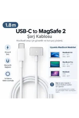 instatech MacBook Air 2012-2017 / MacBook Pro 2012-2015 / MacBook 2012-2017 USB-C MagSafe 2 Şarj Kablosu 1.8M