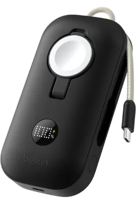 Belkin BoostCharge Pro 10K mAh Power Bank, Watch Şarj Cihazlı, Entegre Örgülü USB-C Kablo ve Dijital Ekranlı Taşınabilir Şarj Cihazı, 45 W,