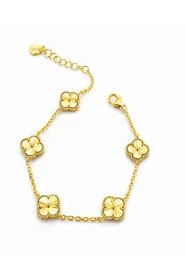 LA MİA FELİCİTA 925 Ayar parlak Kalemli 10 MM Yonca Bileklik Uzunluk 19 Cm Yaldızlı