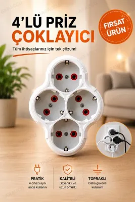 garaccu 4 lü Kaliteli Topraklı Kablosuz Golyat Priz Çoğaltıcı 1 Adet, Golyat Piriz, Dörtlü Priz