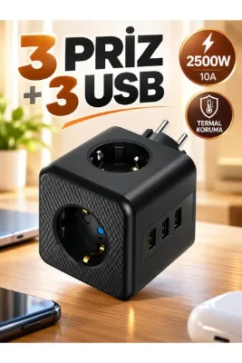 MATECHNO Termal Akım Korumalı Isıya Dayanıklı 3'lü Duvar Tipi Priz 2 x Usb 1 x Type C Çıkışlı