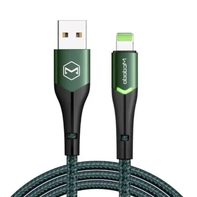 Mcdodo CA-7841 Çift Led Işıklı USB-A To Lightning Şarj Kablosu 2A 1.2 Metre - Yeşil