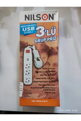NİL Nilson 1.5 Metrelik 2 USB` li Anahtarlı 3500w Akım Korumalı 3' lü Grup Priz