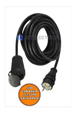 NETELECTRİCAL Kauçuk Tekli Topraklı Ara Uzatma Kablosu 4 METRE 3x2.5 Mm² Ttr Kalın Siyah Kablolu