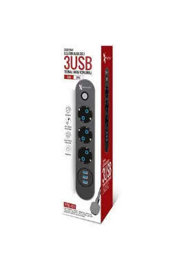 Fulltech Ftr-01 2500 W Uzatma 3 Usb Termal Akım Korumalı 10a Çıkış 2mt Kablo Anahtarlı