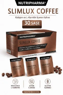 NUTRIPHARMA Slim Lux Coffee, Kolajen Peptidleri, L-karnitin, Prebiyotik Içeren Kahve-30 Saşe
