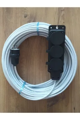 3x1.5 Ttr 25 Metre Çok Telli Beyaz Renk Izolasyonlu Topraklı Üçlü Grup Priz Seyyar Uzatma Kablosu