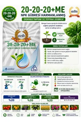 Mebor 20-20-20+Me Dengeli Npk Gübresi 1 kg – Yaprak ve Toprak Gübresi | Sebze, Meyve, Çiçek, Tarla ve Bahçe Bitkileri