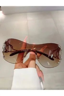 La Saade Y2k Vintage Glam Sunglasses – Retro Kahverengi Çerçevesiz Güneş Gözlüğü