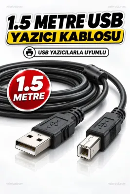 nelerbulurum Tüm Yazıcılara Uyumlu 1.5 Metre Siyah Renkli Usb Yazıcı Printer Ara Kablosu (HP, Canon, Epson, Brother, Samsung, Xerox, Lexmark, Pantum)