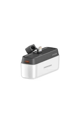 porodo Pocket 5000mAh Mini Powerbank, Dahili Lightning Konnektörlü, 20W PD Hızlı Şarj Destekli Standlı