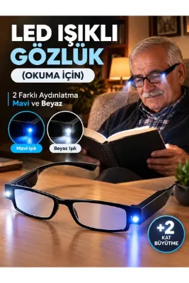 LED Işıklı Okuma Gözlüğü – Dahili LED Aydınlatmalı Kitap Okuma Gözlüğü, Beyaz ve Mavi Işık