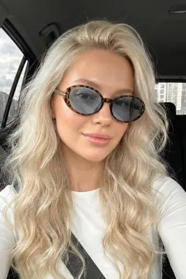 REN EYEWEAR Ovelle Kadın Leopar çerçeve Mavi cam Oval Güneş Gözlüğü – Aksesuar Detaylı Uv400
