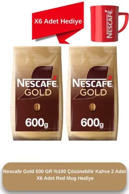 Nescafe Gold 600 GR %100 Çözünebilir Kahve 2 Adet X 6 Adet Red Mug