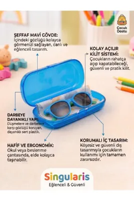 Singularis Mavi Renkli Çocuk Gözlük Kabı - Hafif Koruyucu Sert Plastik Gözlük Kutusu