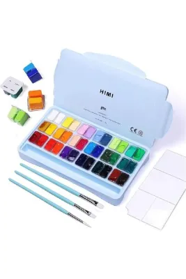HIMI Twin Cup Gouache Set Guaj Boya Seti 36 Renk x 12 gr. + 3 Fırça (Ice Blue Case)