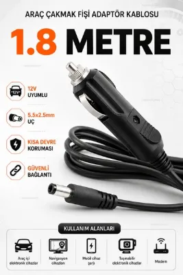 nelerbulurum Ledli 1,8 metre Kablolu 12v Turkcell Süperbox Modem Motorsiklet Araç Çakmaklık Fişi Soketi