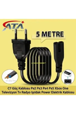 ATAEXPRESS 5 metre 5mt Teyp Teyip Fişi Power Güç Kablosu 2 Pin Radyo Fişi 2 Oluk