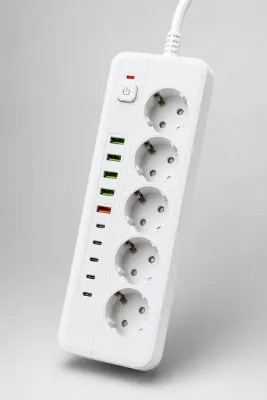 Aırstorr 5’li Akım Korumalı Çoklu Priz – 5 USB-C + 5 USB-A | 3500W 16A | 2 Metre Kablolu