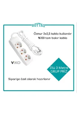 VİKO 3'LÜ GRUP PRİZ / ÖZNUR 3* 2.5 KABLO KULLANILIR / FIRIN VE ISITMA İÇİN ÖZEL HAZIRLANIR / 3 METRE