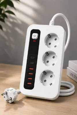 Aırstorr 3’lü Akım Korumalı Priz – 2 USB-C + 4 USB-A | 2 Metre Kablolu
