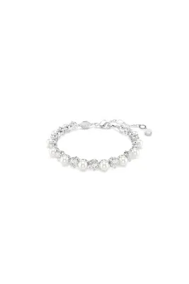 Swarovski Matrix Tennis bileklik, Kristal inci, Yuvarlak kesim, Beyaz, Rodyum kaplama