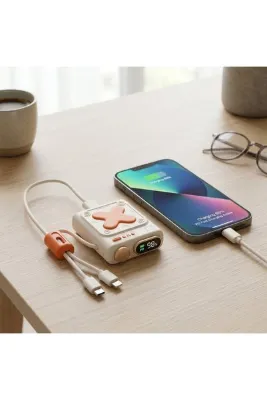 TUROVE 22.5W PD Hızlı Şarj Mini Powerbank 10000 mAh – LED Göstergeli, USB-C & Lightning Kablo Dahil