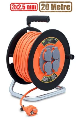 Bylion Makaralı Seyyar Kablo Kapaklı 4 Prizli Plastik Uzatma Kablosu 3x2.5 Mm Cca Kablo 20 Metre