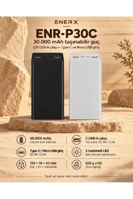 ENERX ENR-P30C 30.000 mAh 2.1A Powerbank – Beyaz