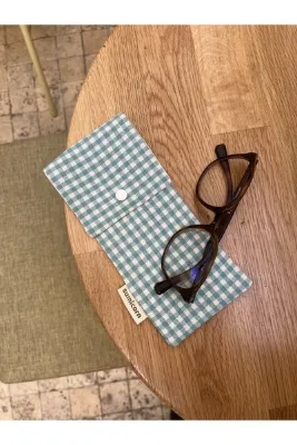 Sumicorn Design Pötikareli Yıkanabilir Keten Çıt Çıt Detaylı Gözlük Kılıfı Gözlük Çantası