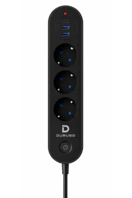 DURUBO Termal Akım Korumalı 3lü Priz 2usb 1usbc 2mt Kablo Aç Kapa Anahtar 2500 Watt