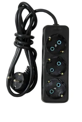TUNÇ ELEKTRİK Tunç Marka 2 Metre Kablolu Topraklı Ara Kablosu Uzatmalı Seyyar 3lü Grup Priz (1.kalite) Siyah Renk