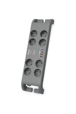 Philips SPN8180GA Akım Korumalı Priz 8'li + 2x Usb-A 18W + 2x Usb-C 20W - 2m Kablo - Siyah