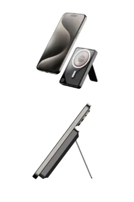 Momax 1-Power X Pro+ Magnetic Wireless Battery Pack (10000mAh) with Stand and Built-in USB-C Cable (Black)
