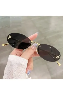 LOOKUP NEW Siyah Unisex Kadın Gold Altın F Harfli UV400 Korumalı Metal Güneş Gözlüğü