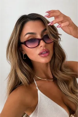 Goldmine Bella Vintage Cat Eye Güneş Gözlüğü Bordo Lila | Kılıf ve Silme Bezi Hediyeli