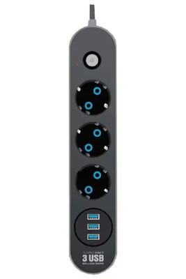 Holly Akım Korumalı Grup Priz ve 3'lü USB Şarj Aleti 2500 Watt