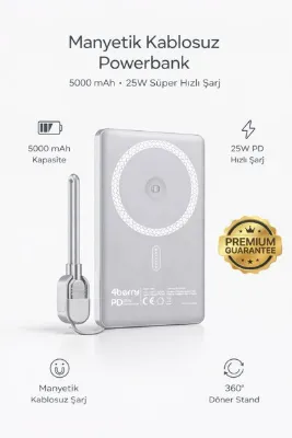 4 Berry Y353S POWERBANK 5.000 MAH MAGNETIC WIRELESS GRİ