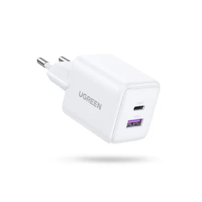 Ugreen 65015 30W GaN Hızlı Şarj Cihazı 2 Portlu 1xUSB-A 1xUSB-C Siyah