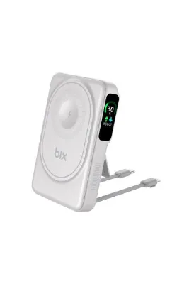 Bix TPB16 10000 mAh OLED Ekranlı Manyetik Kablosuz Powerbank 20W PD Hızlı Şarj ve 15W MagSafe Beyaz