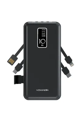 Venandin 10.000 mAh Powerbank 4-in-1 Entegre Kablolu Taşınabilir Şarj Cihazı LED PWB10C1