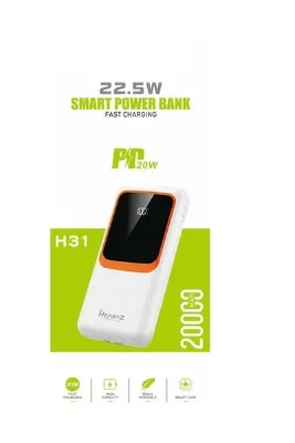 bovinox 20000 Mah Powerbank PD 20W - USB 22.5W Hızlı Şarj TypeC - Lightning Kablolu LCD Göstergeli Polymer
