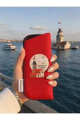 Mitbringsel İstanbul Hatırası Koleksiyonu Kız Kulesi Kırmızı Neopren Gözlük Kılıfı | Hediyelik ve Koruyucu Tasarım