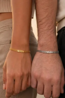 Silvano Jewelry 925 Ayar Gümüş Kişiye Özel İsimli Çift Bileklik