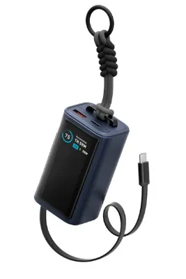 Energea ComPac Arc 45 Dijital Göstergeli 10.000 mAh Dahili Type-C Kablolu 45W Şarj Çıkışlı PD Hızlı Şarj Powerbank - Mavi