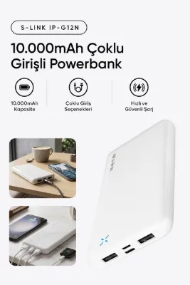 S-LINK IP-G12N 10.000mAh MicroUSB + TYPE-C Beyaz Taşınabilir Pil Şarj Cihazı Powerbank