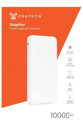 Snapmax Snp-3000 Beyaz 10.000 Mah Powerbank 2X Usb Çıkışlı 1 Type-C Ve 1 Micro Girişli