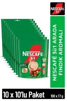 Nescafe 3ü1 Arada Fındık Aromalı Çözünebilir Kahve 17g 10'lu Paket 10X10
