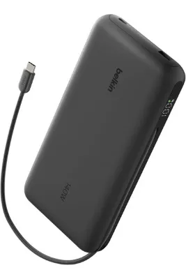 Belkin UltraCharge Pro 25000 mAh Dijital Ekranlı, 1 x USB-C Bağlantı Noktası + Entegre Kablo, 1 x USB-A, 158 W PD, Powerbank