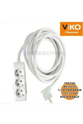 NETELECTRİCAL Multi-let | Üçlü 12 Metre Topraklı Yan Fişli Ç. K. Grup Priz 3'lü 12 M 3x2.5 Ttr Kalın Kablolu